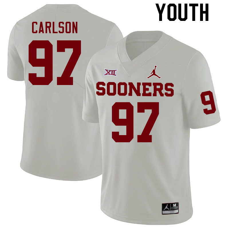 Youth #97 Kyle Carlson Oklahoma Sooners College Football Jerseys Stitched Sale-White - Click Image to Close